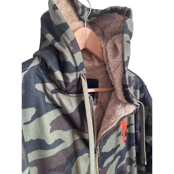 US Polo Assn. Sherpa Camo Hoodie Full Zip Lined Size Medium NWT - Picture 11 of 13
